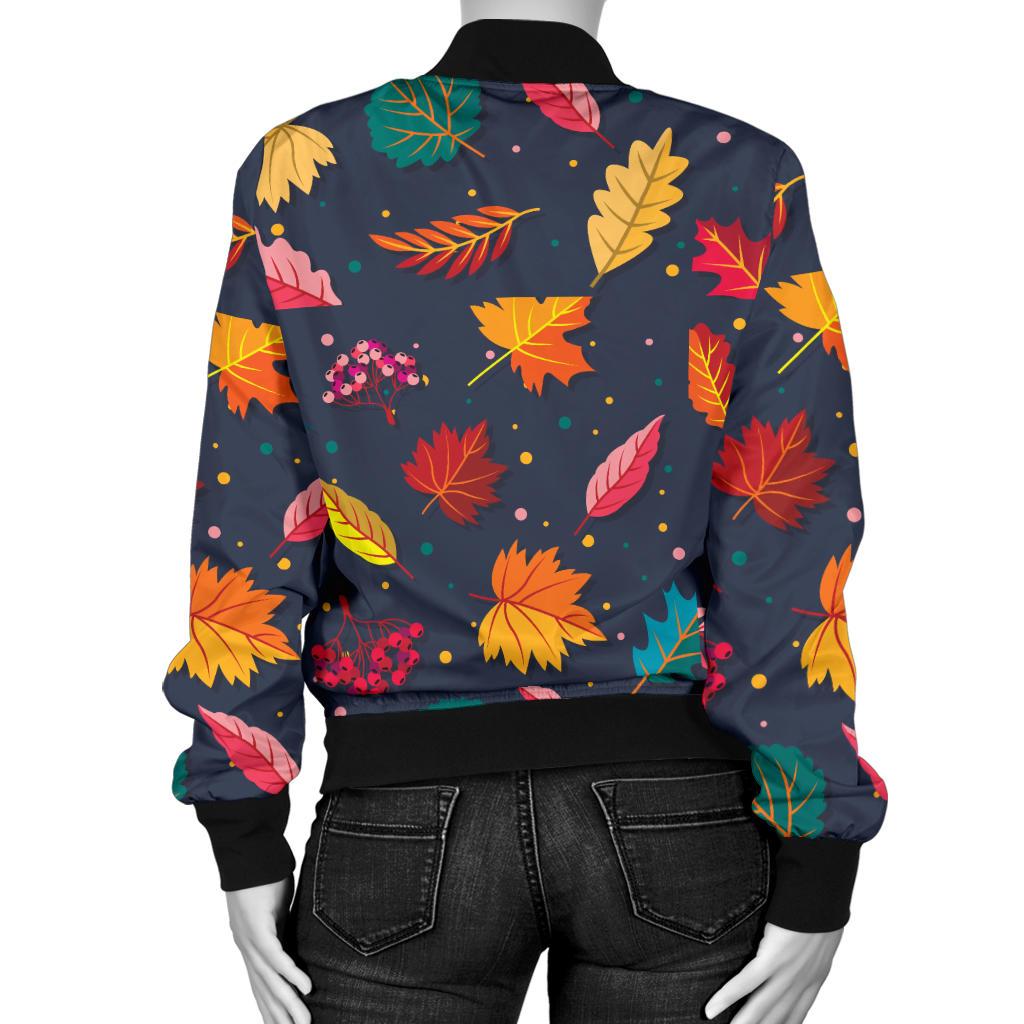 Elm Leave Colorful Print Pattern Women Casual Bomber Jacket
