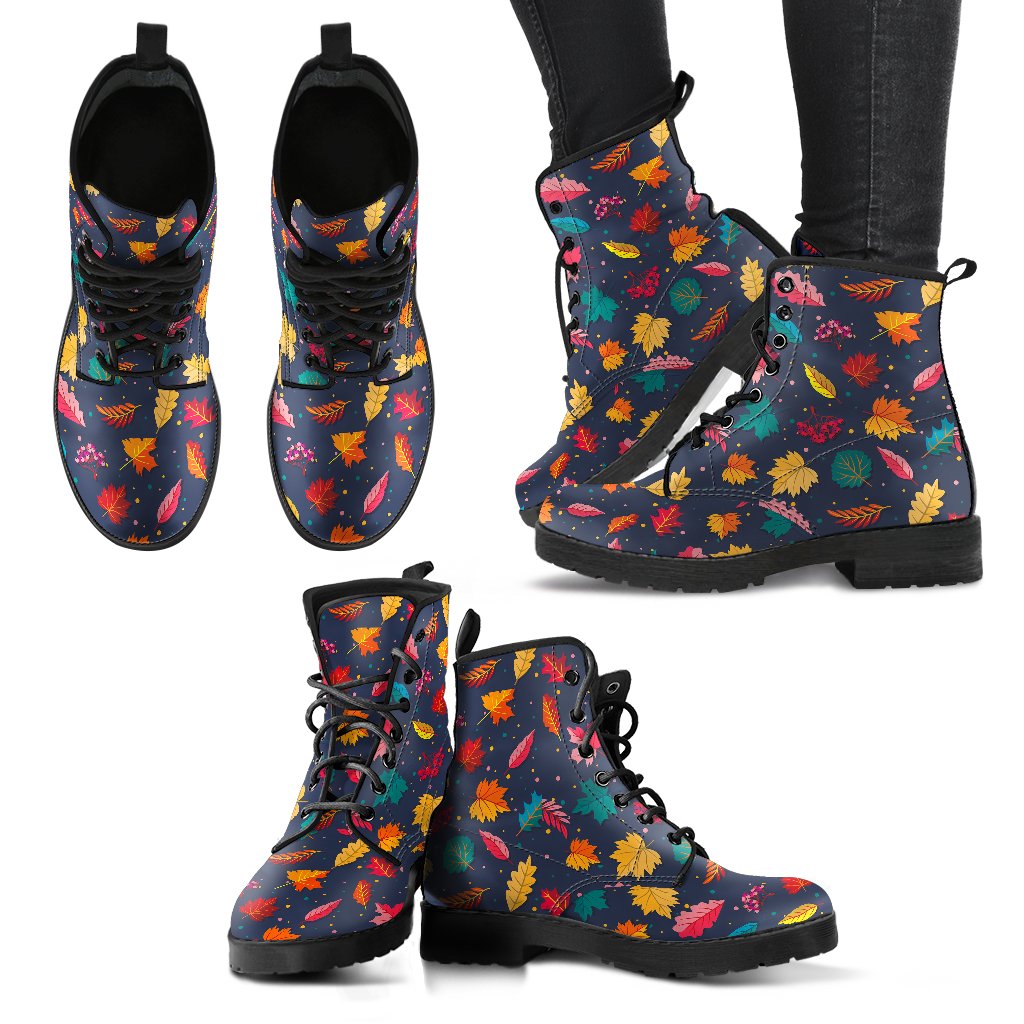 Elm Leave Colorful Print Pattern Women Leather Boots-JTAMIGO.COM