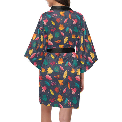 Elm Leave Colorful Print Pattern Women Short Kimono Robe