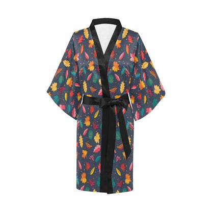 Elm Leave Colorful Print Pattern Women Short Kimono Robe