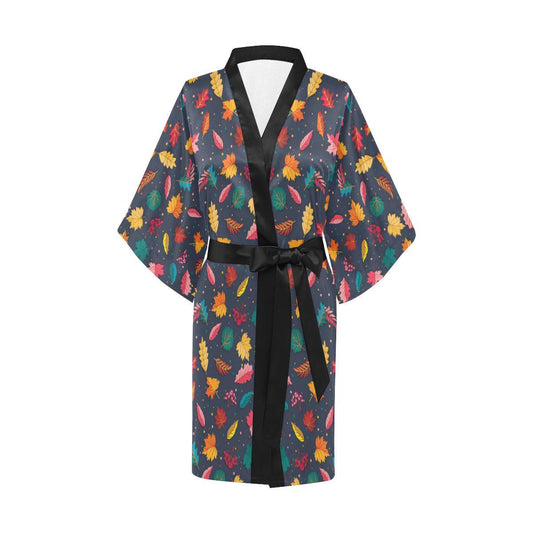 Elm Leave Colorful Print Pattern Women Short Kimono Robe