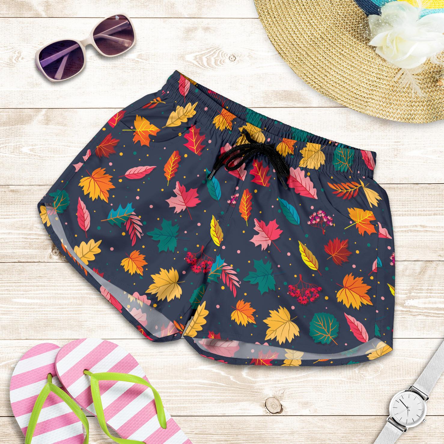 Elm Leave Colorful Print Pattern Women Shorts-JTAMIGO.COM