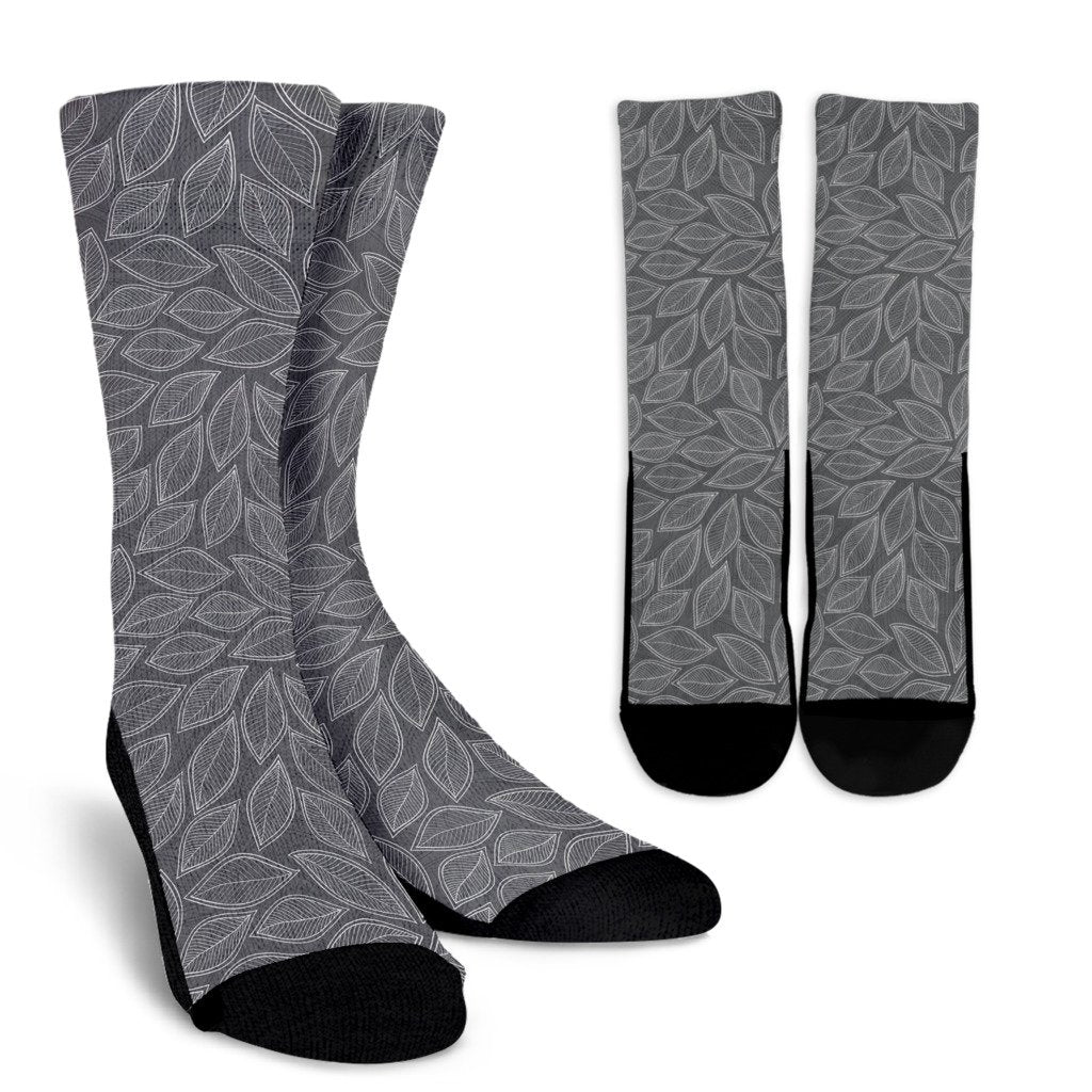 Elm Leave Grey Print Pattern Crew Socks