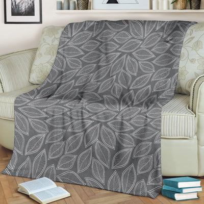 Elm Leave Grey Print Pattern Fleece Blanket
