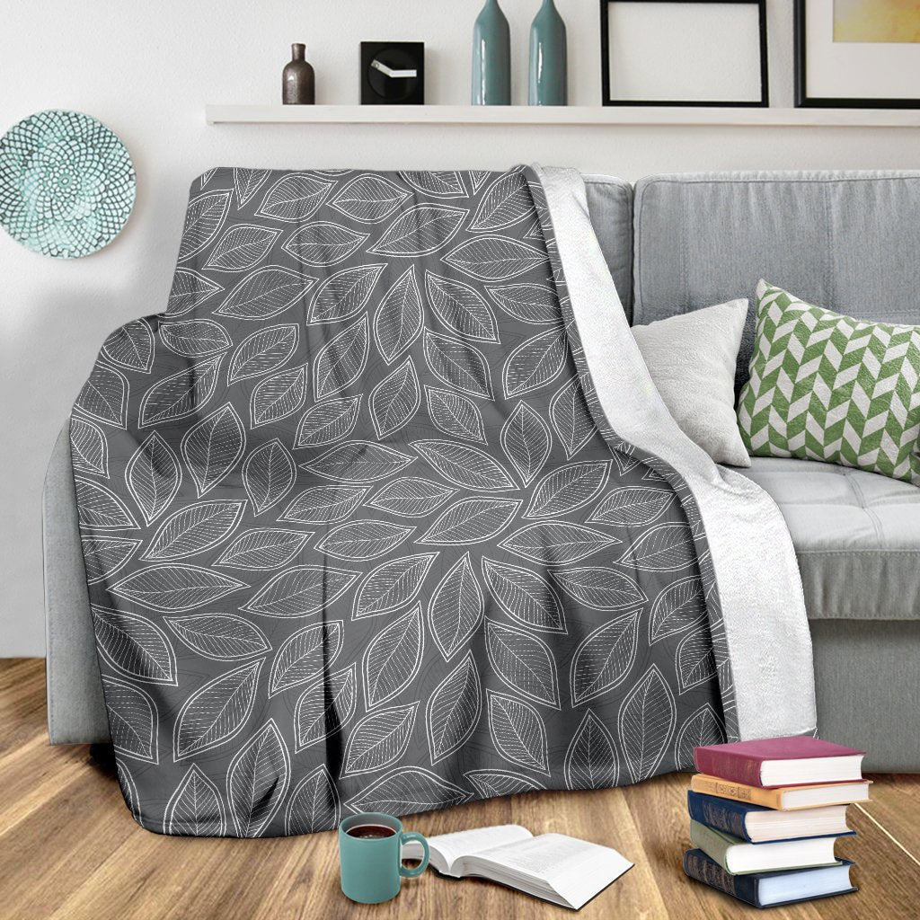 Elm Leave Grey Print Pattern Fleece Blanket