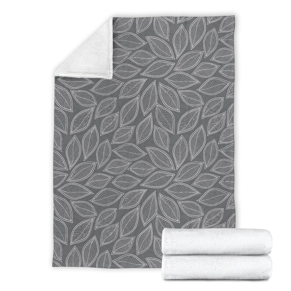 Elm Leave Grey Print Pattern Fleece Blanket