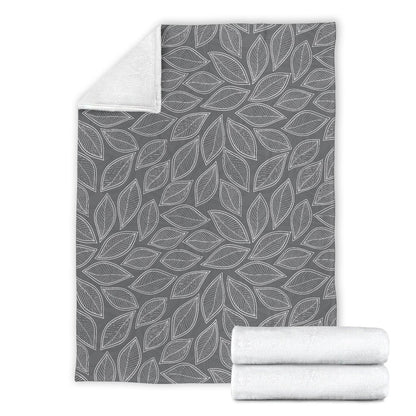 Elm Leave Grey Print Pattern Fleece Blanket