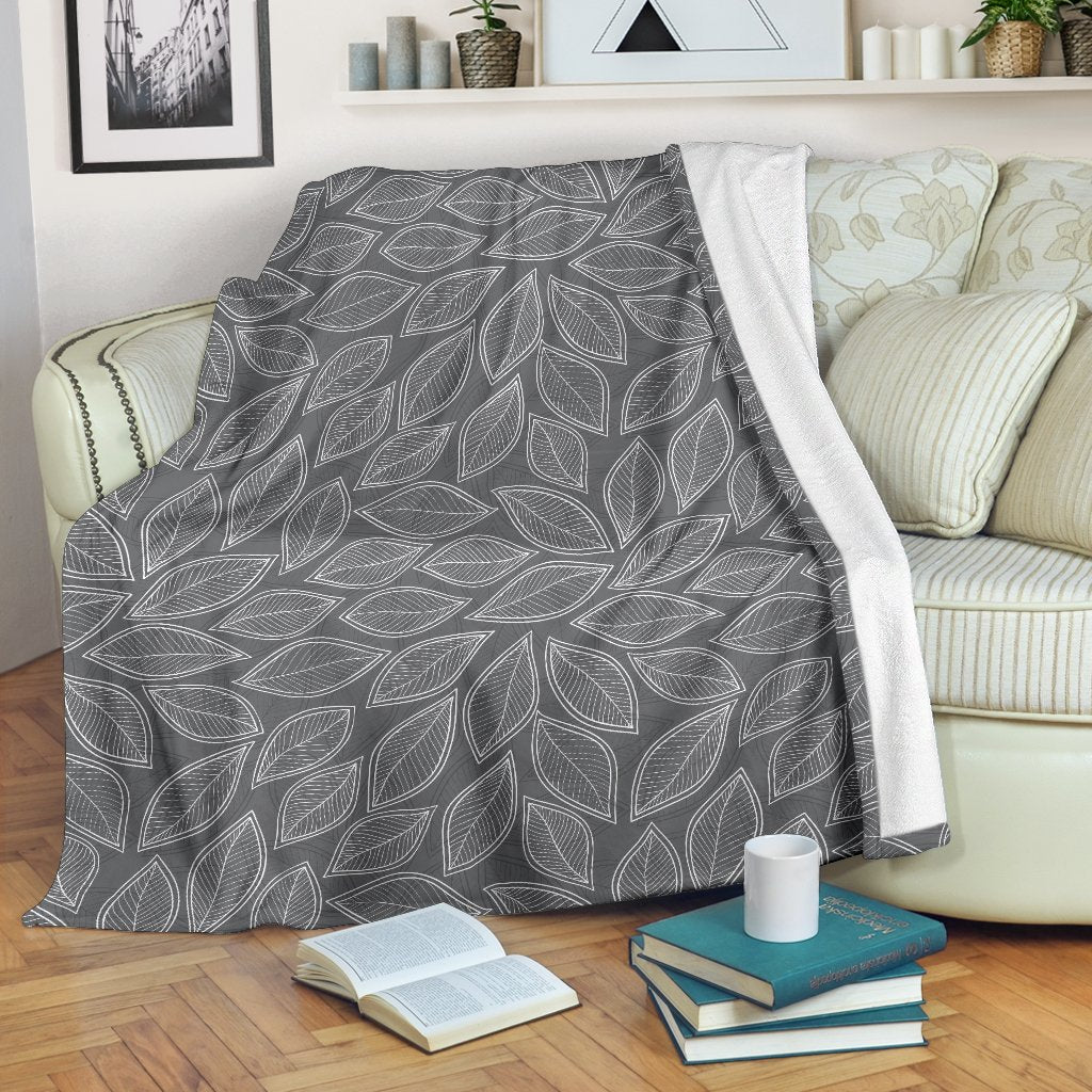 Elm Leave Grey Print Pattern Fleece Blanket