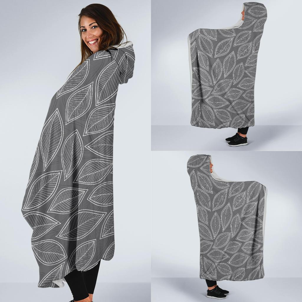 Elm Leave Grey Print Pattern Hooded Blanket-JTAMIGO.COM