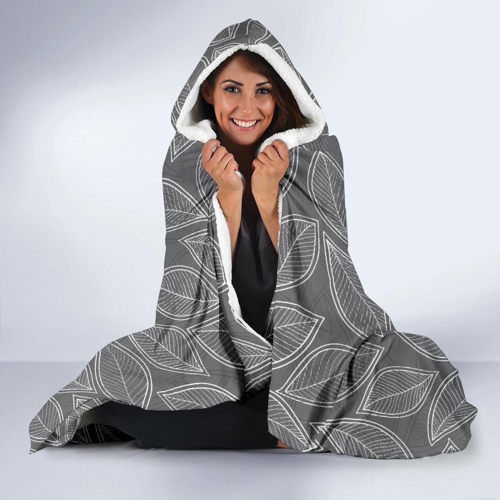 Elm Leave Grey Print Pattern Hooded Blanket-JTAMIGO.COM