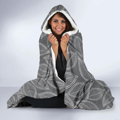 Elm Leave Grey Print Pattern Hooded Blanket-JTAMIGO.COM