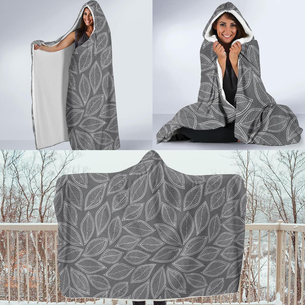 Elm Leave Grey Print Pattern Hooded Blanket-JTAMIGO.COM