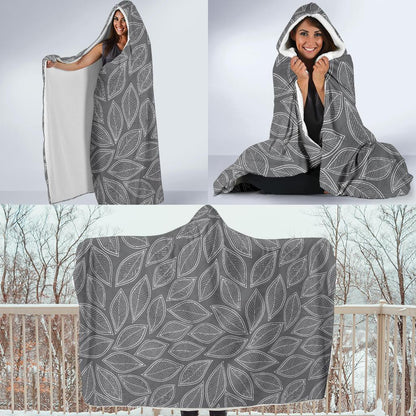Elm Leave Grey Print Pattern Hooded Blanket-JTAMIGO.COM