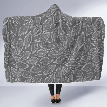 Elm Leave Grey Print Pattern Hooded Blanket-JTAMIGO.COM
