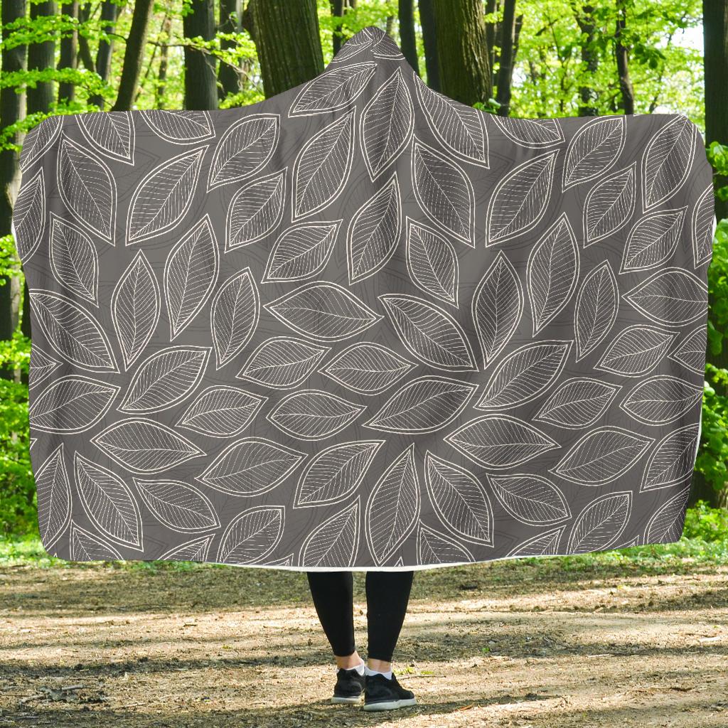 Elm Leave Grey Print Pattern Hooded Blanket-JTAMIGO.COM