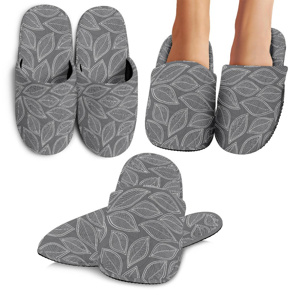 Elm Leave Grey Print Pattern House Slippers