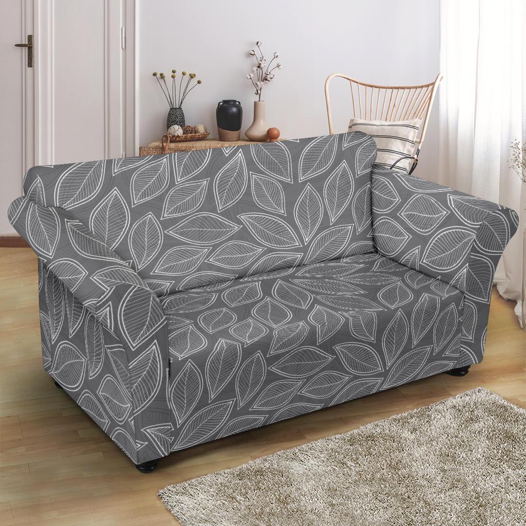 Elm Leave Grey Print Pattern Loveseat Slipcover-JTAMIGO.COM