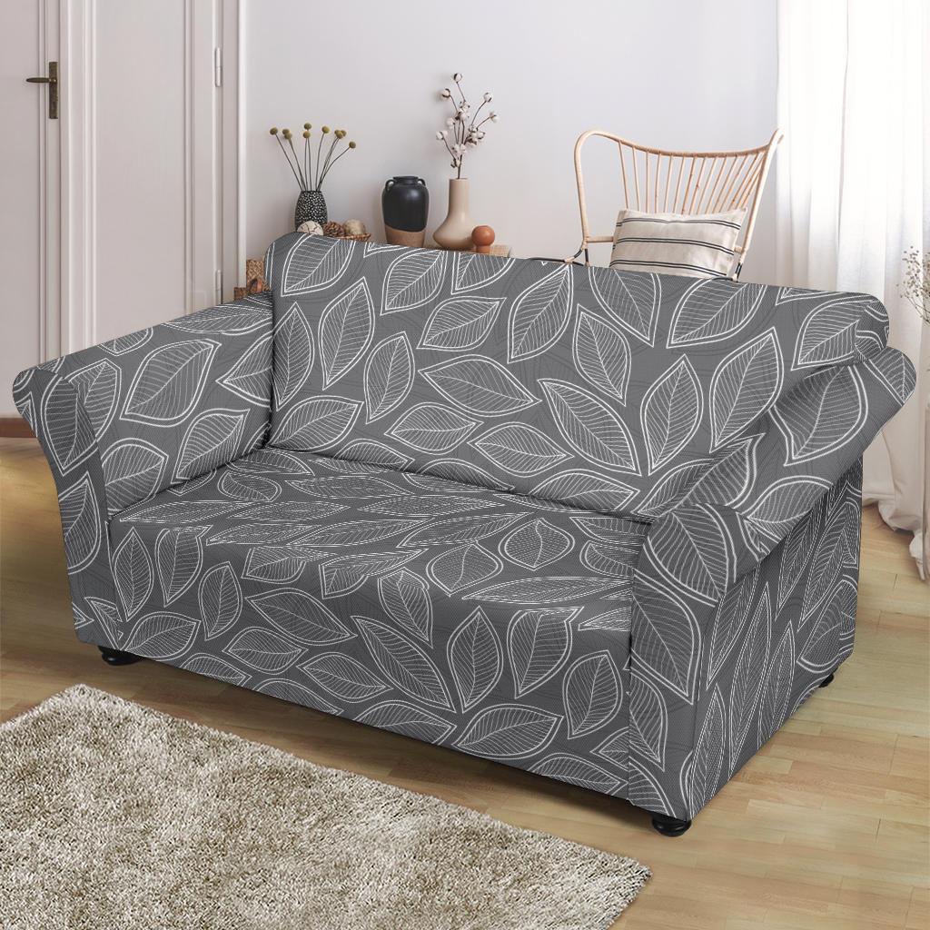 Elm Leave Grey Print Pattern Loveseat Slipcover-JTAMIGO.COM
