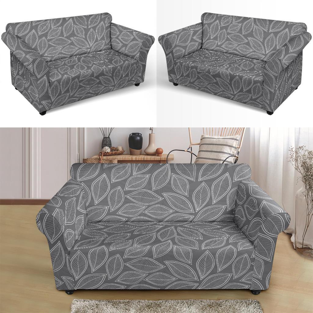 Elm Leave Grey Print Pattern Loveseat Slipcover-JTAMIGO.COM