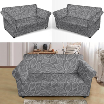 Elm Leave Grey Print Pattern Loveseat Slipcover-JTAMIGO.COM
