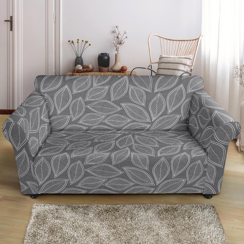 Elm Leave Grey Print Pattern Loveseat Slipcover-JTAMIGO.COM