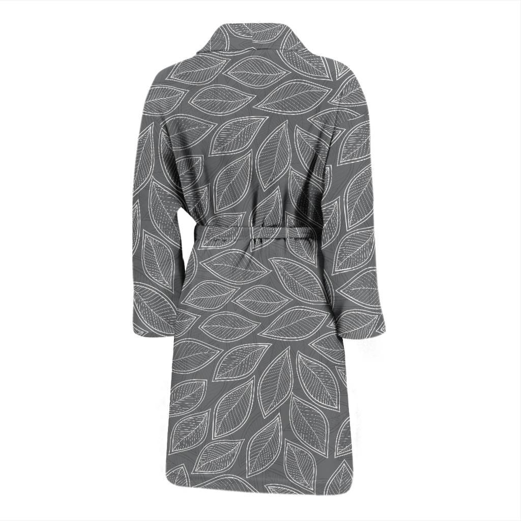 Elm Leave Grey Print Pattern Men Bath Robe-JTAMIGO.COM