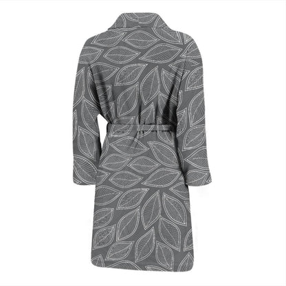 Elm Leave Grey Print Pattern Men Bath Robe-JTAMIGO.COM