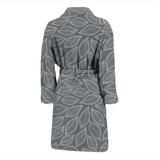 Elm Leave Grey Print Pattern Men Bath Robe-JTAMIGO.COM