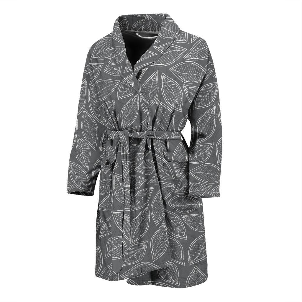 Elm Leave Grey Print Pattern Men Bath Robe-JTAMIGO.COM