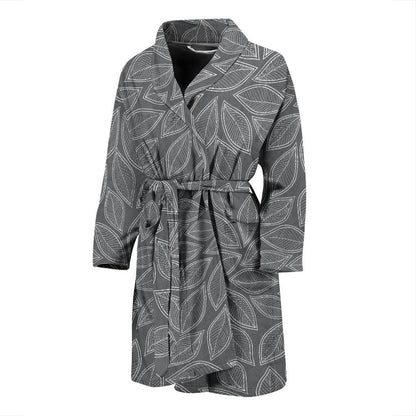 Elm Leave Grey Print Pattern Men Bath Robe-JTAMIGO.COM