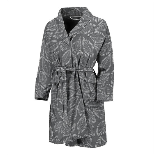 Elm Leave Grey Print Pattern Men Bath Robe-JTAMIGO.COM
