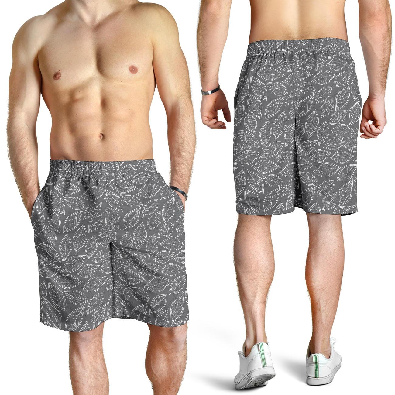 Elm Leave Grey Print Pattern Mens Shorts-JTAMIGO.COM