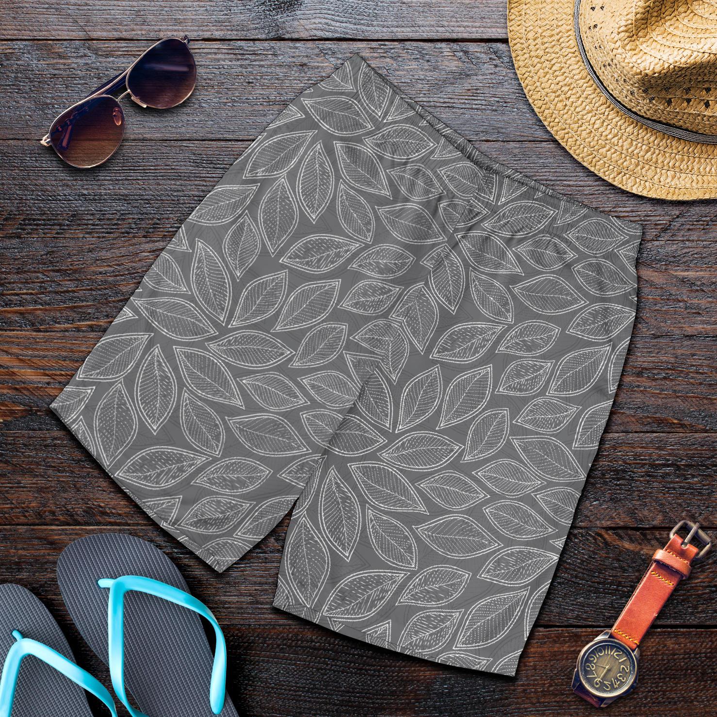 Elm Leave Grey Print Pattern Mens Shorts-JTAMIGO.COM