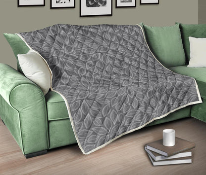 Elm Leave Grey Print Pattern Premium Quilt-JTAMIGO.COM