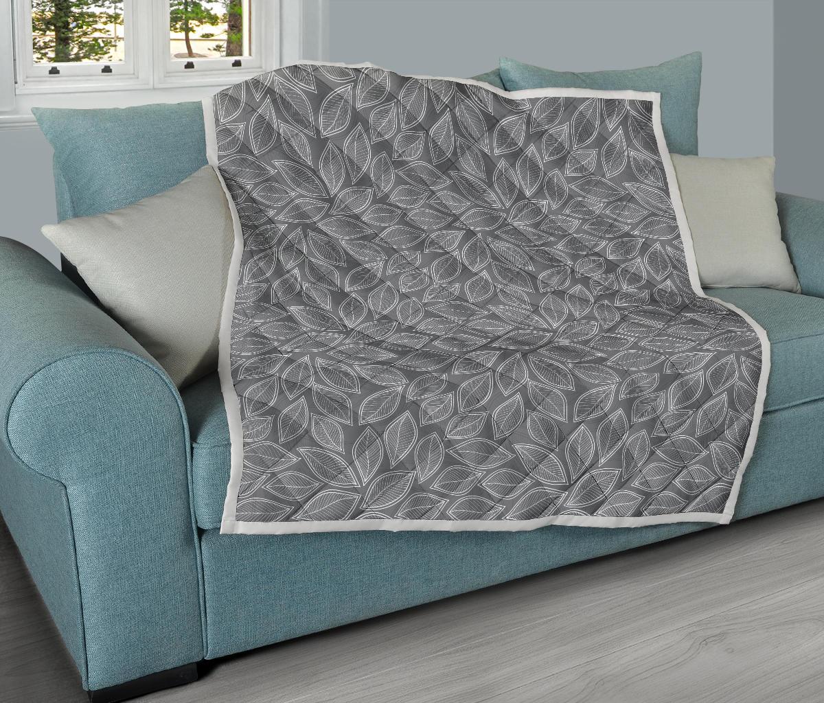 Elm Leave Grey Print Pattern Premium Quilt-JTAMIGO.COM