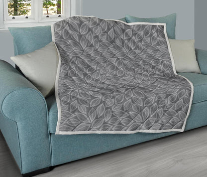 Elm Leave Grey Print Pattern Premium Quilt-JTAMIGO.COM