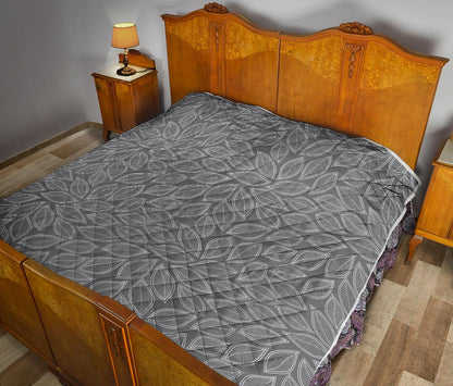 Elm Leave Grey Print Pattern Premium Quilt-JTAMIGO.COM