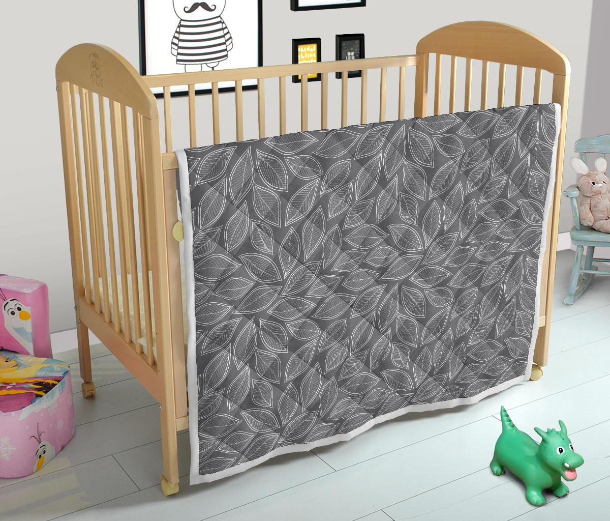 Elm Leave Grey Print Pattern Premium Quilt-JTAMIGO.COM