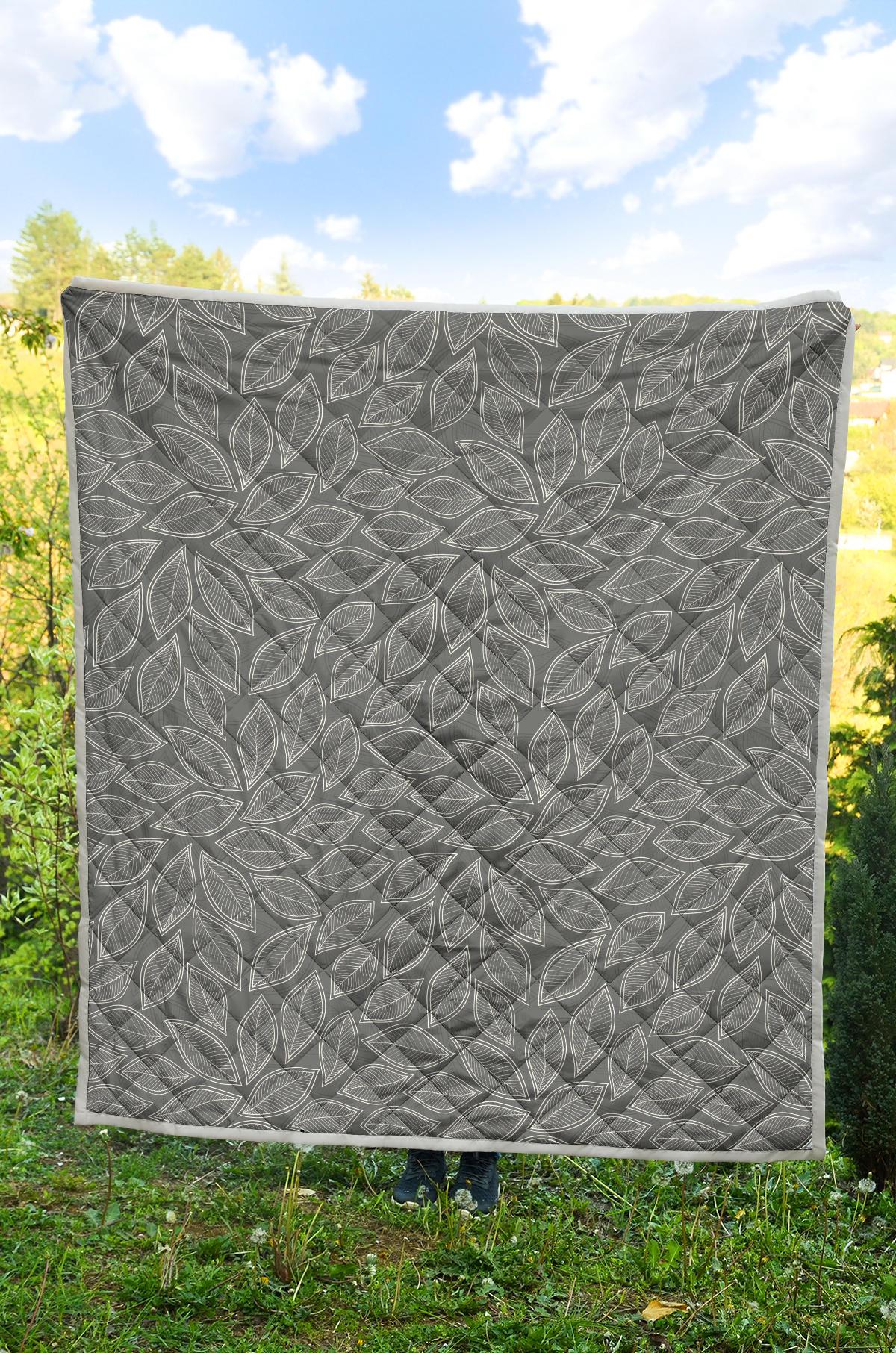 Elm Leave Grey Print Pattern Premium Quilt-JTAMIGO.COM