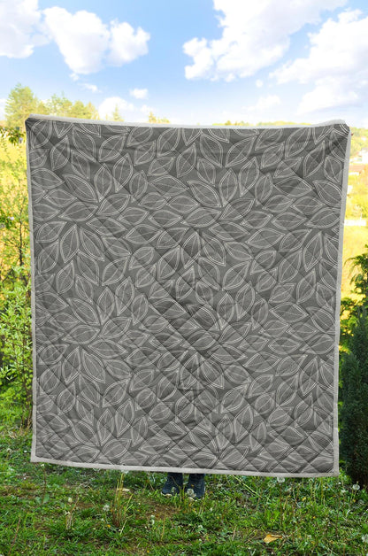 Elm Leave Grey Print Pattern Premium Quilt-JTAMIGO.COM