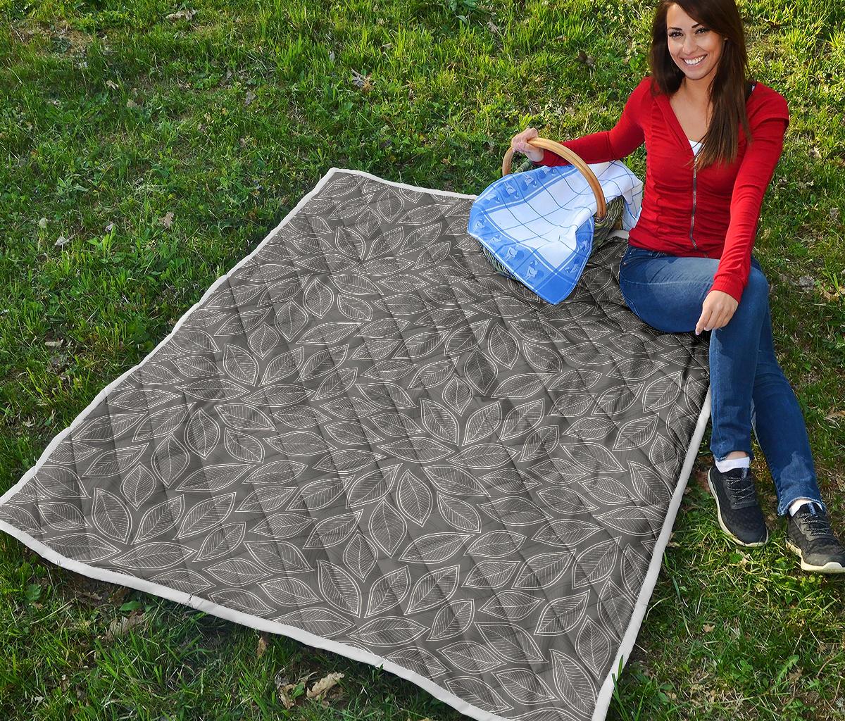 Elm Leave Grey Print Pattern Premium Quilt-JTAMIGO.COM