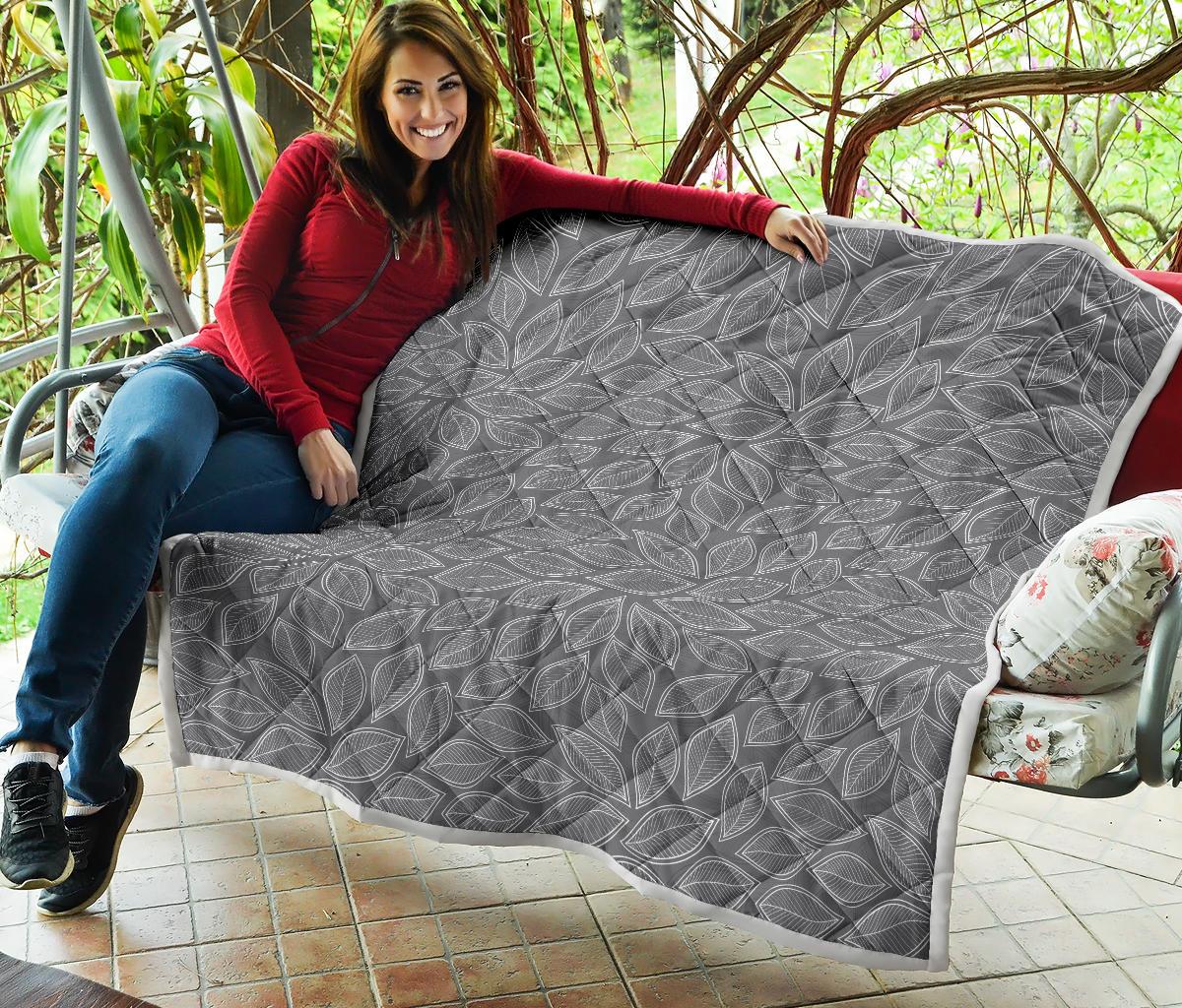 Elm Leave Grey Print Pattern Premium Quilt-JTAMIGO.COM