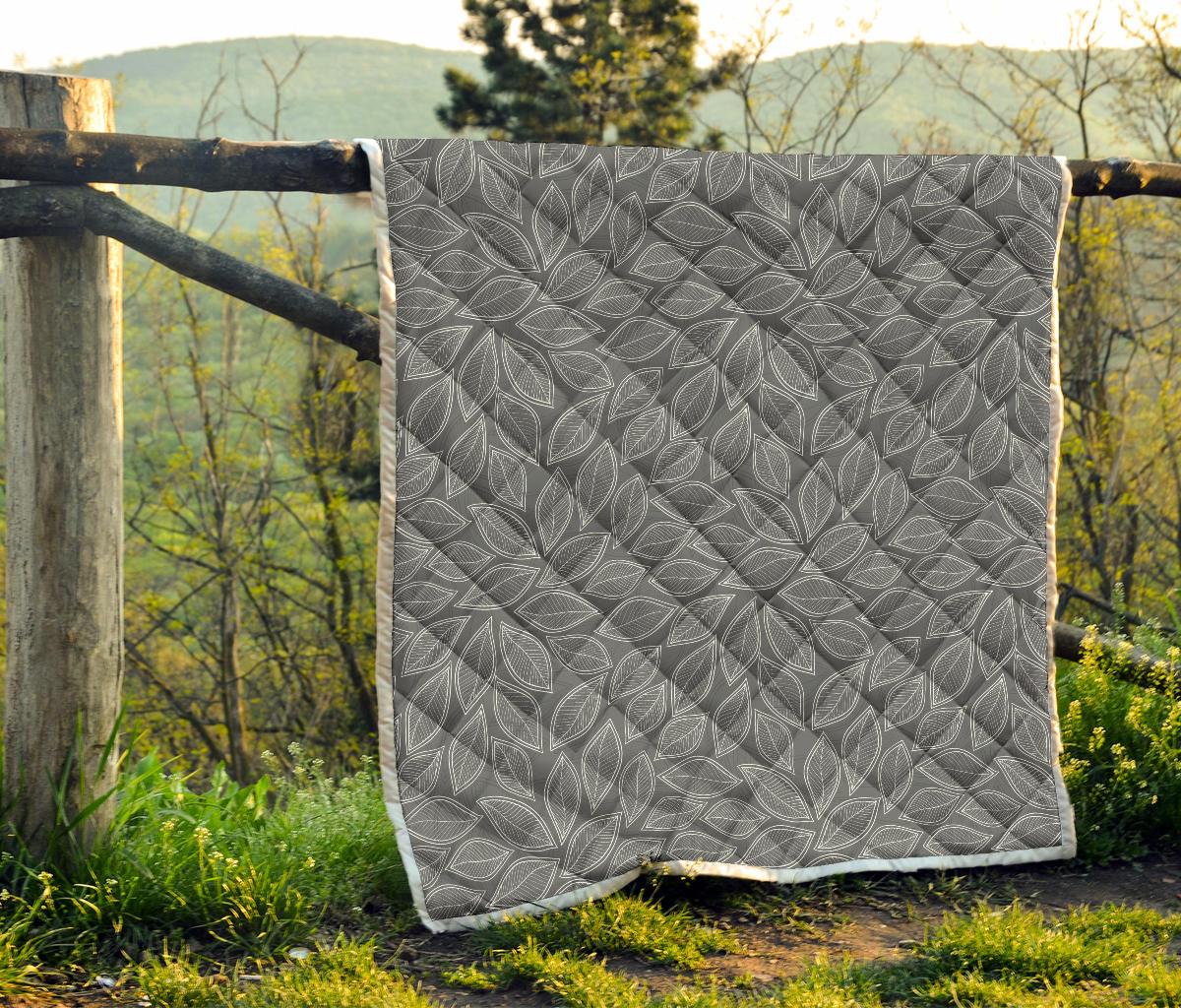 Elm Leave Grey Print Pattern Premium Quilt-JTAMIGO.COM