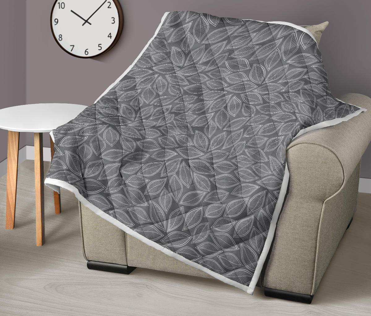 Elm Leave Grey Print Pattern Premium Quilt-JTAMIGO.COM