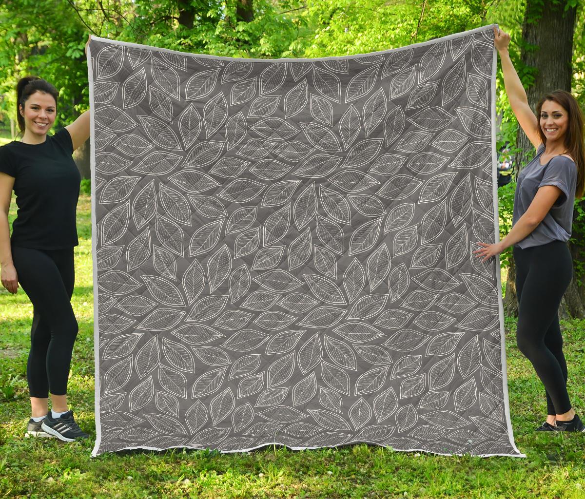 Elm Leave Grey Print Pattern Premium Quilt-JTAMIGO.COM