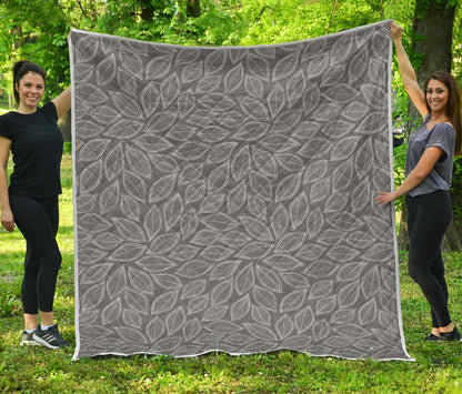 Elm Leave Grey Print Pattern Premium Quilt-JTAMIGO.COM