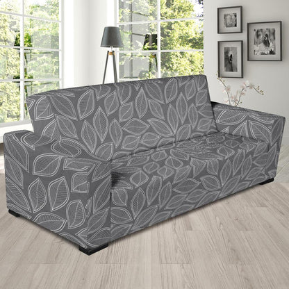 Elm Leave Grey Print Pattern Sofa Slipcover-JTAMIGO.COM