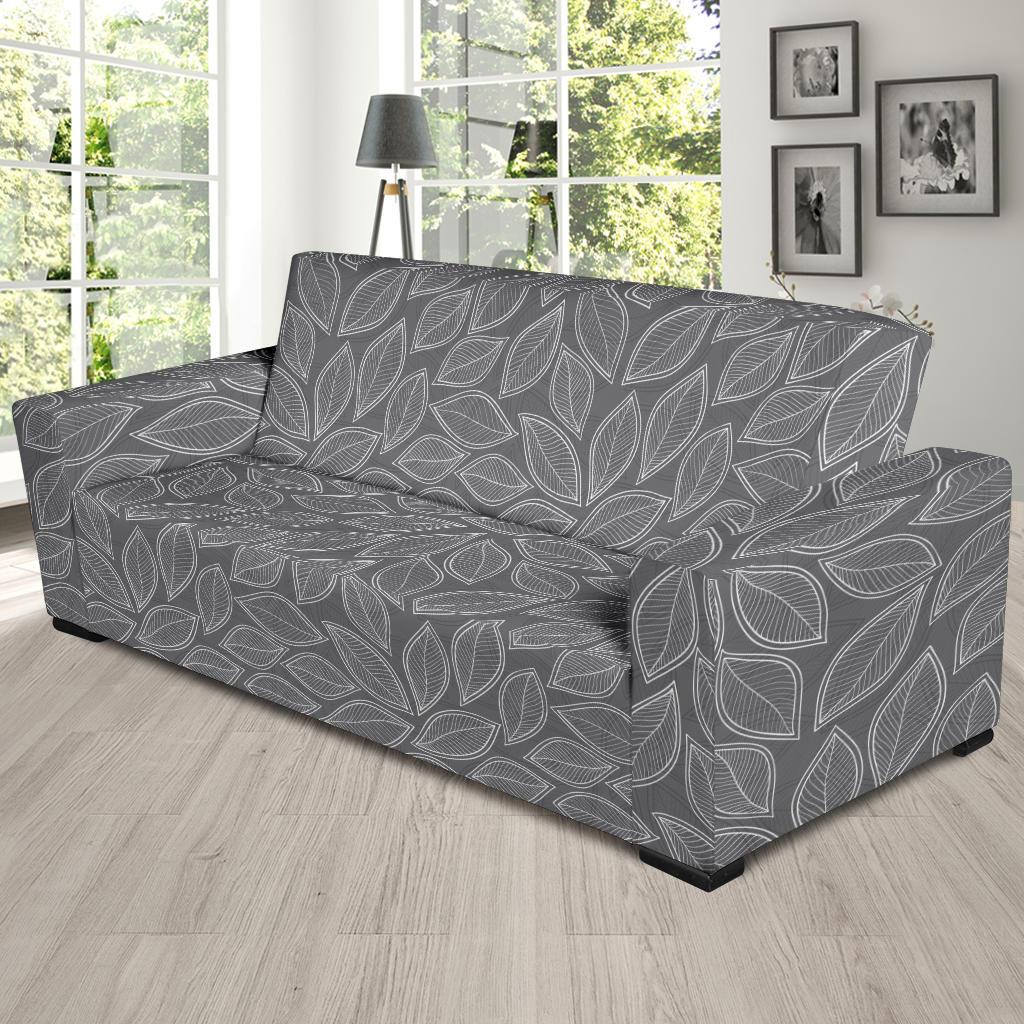 Elm Leave Grey Print Pattern Sofa Slipcover-JTAMIGO.COM