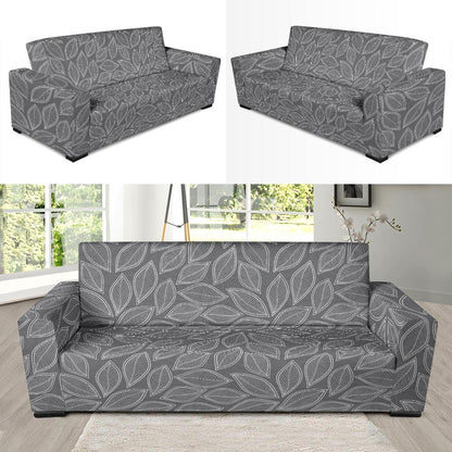 Elm Leave Grey Print Pattern Sofa Slipcover-JTAMIGO.COM