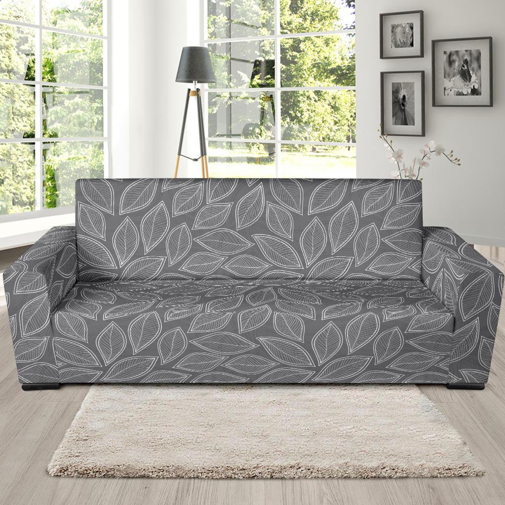 Elm Leave Grey Print Pattern Sofa Slipcover-JTAMIGO.COM